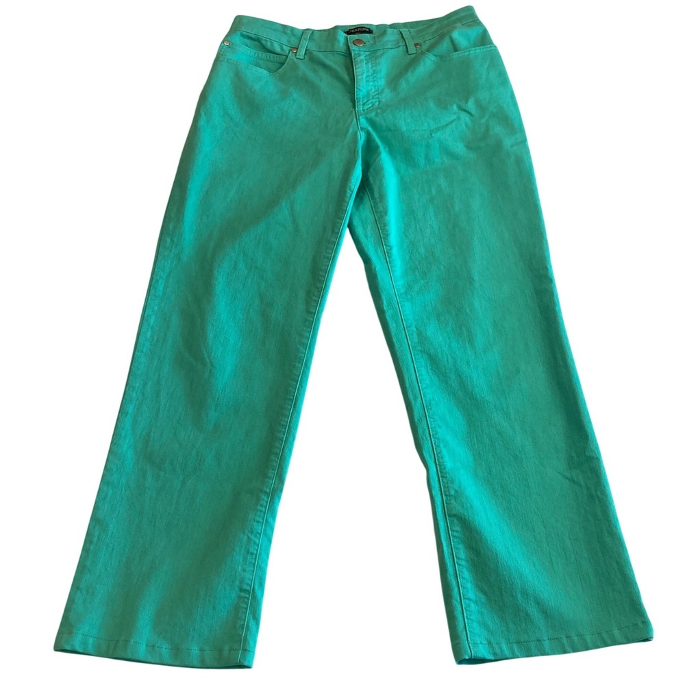 Eileen Fisher 14 (30x27) Teal Green Organic Cotton Straight‎ Leg Pants S3GDD USA